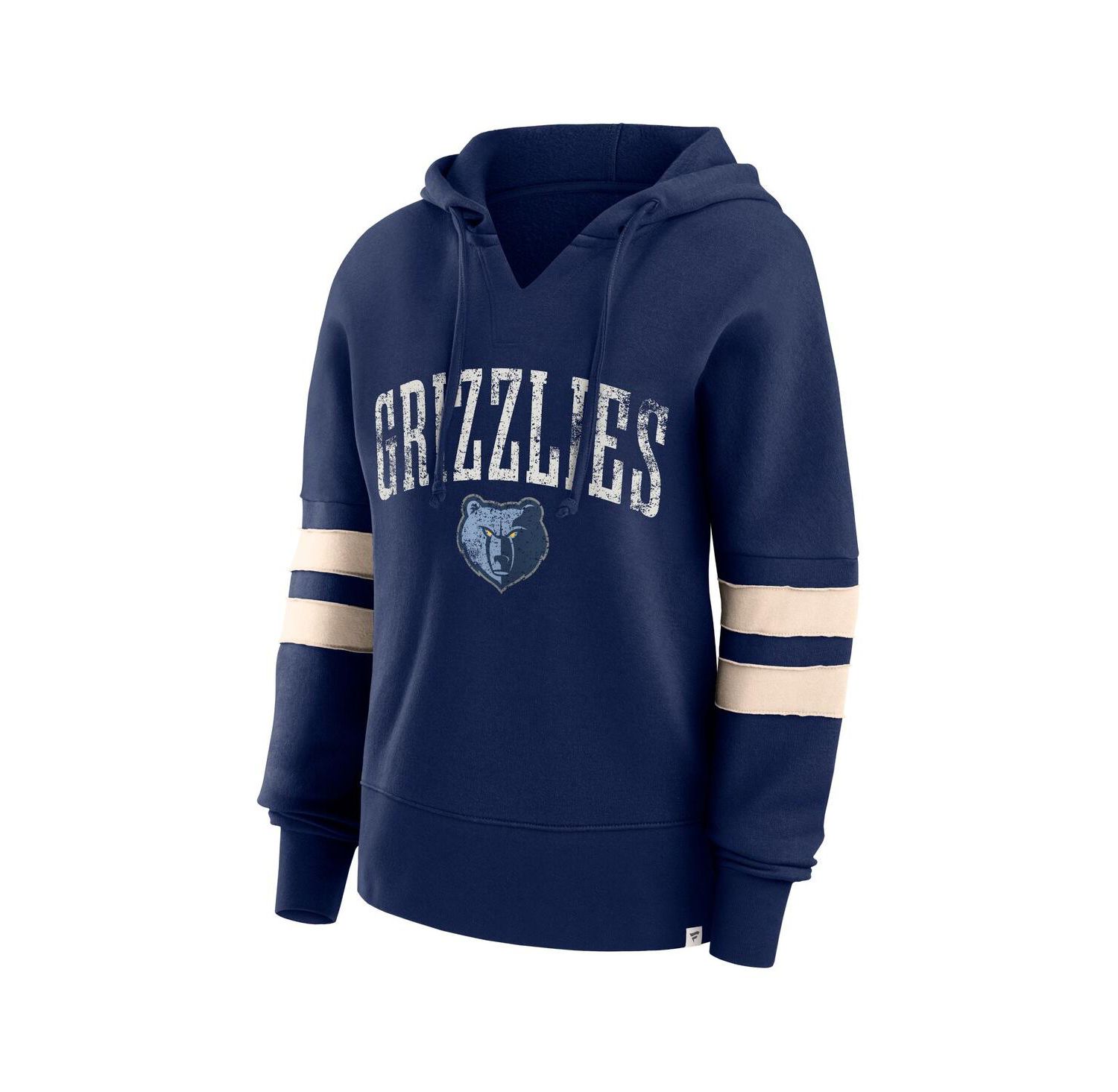 Women's Navy Distressed Memphis Grizzlies Bold Move Dolman V-Neck Pullover Hoodie