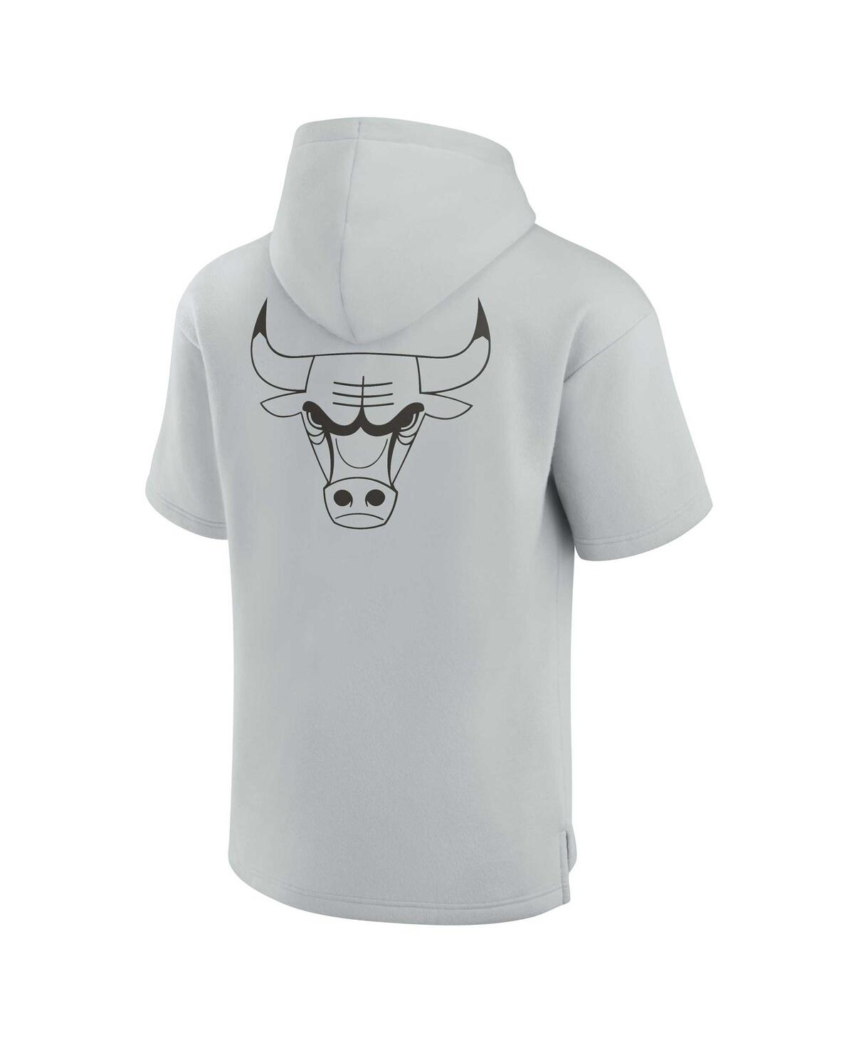 Shop Fanatics Signature Men's And Women's  Gray Chicago Bulls Super Soft Fleece Short Sleeve Pullover Hood