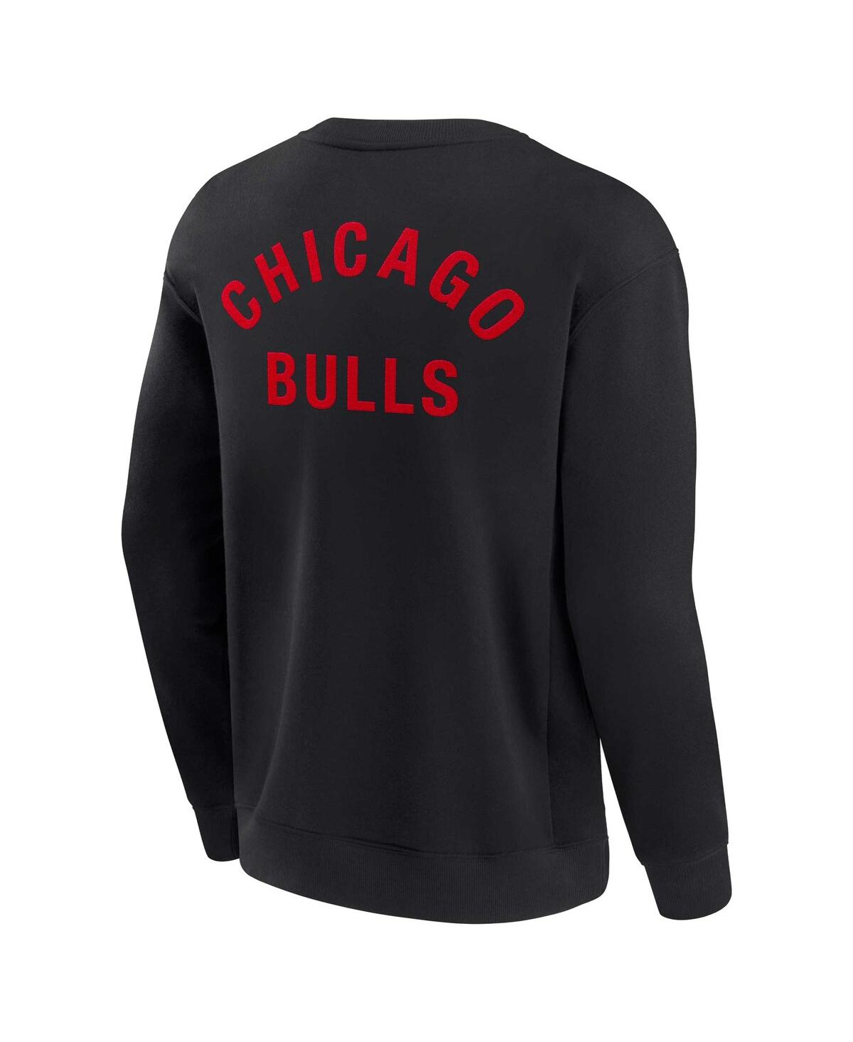Shop Fanatics Signature Men's And Women's  Black Chicago Bulls Super Soft Fleece Oversize Arch Crew Pullov