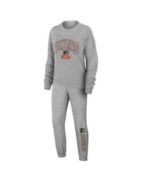 Женские пижамы WEAR by Erin Andrews Women's Heather Gray Philadelphia Flyers Knit Long Sleeve Tri-Blend T-shirt and Pants Sleep Set
