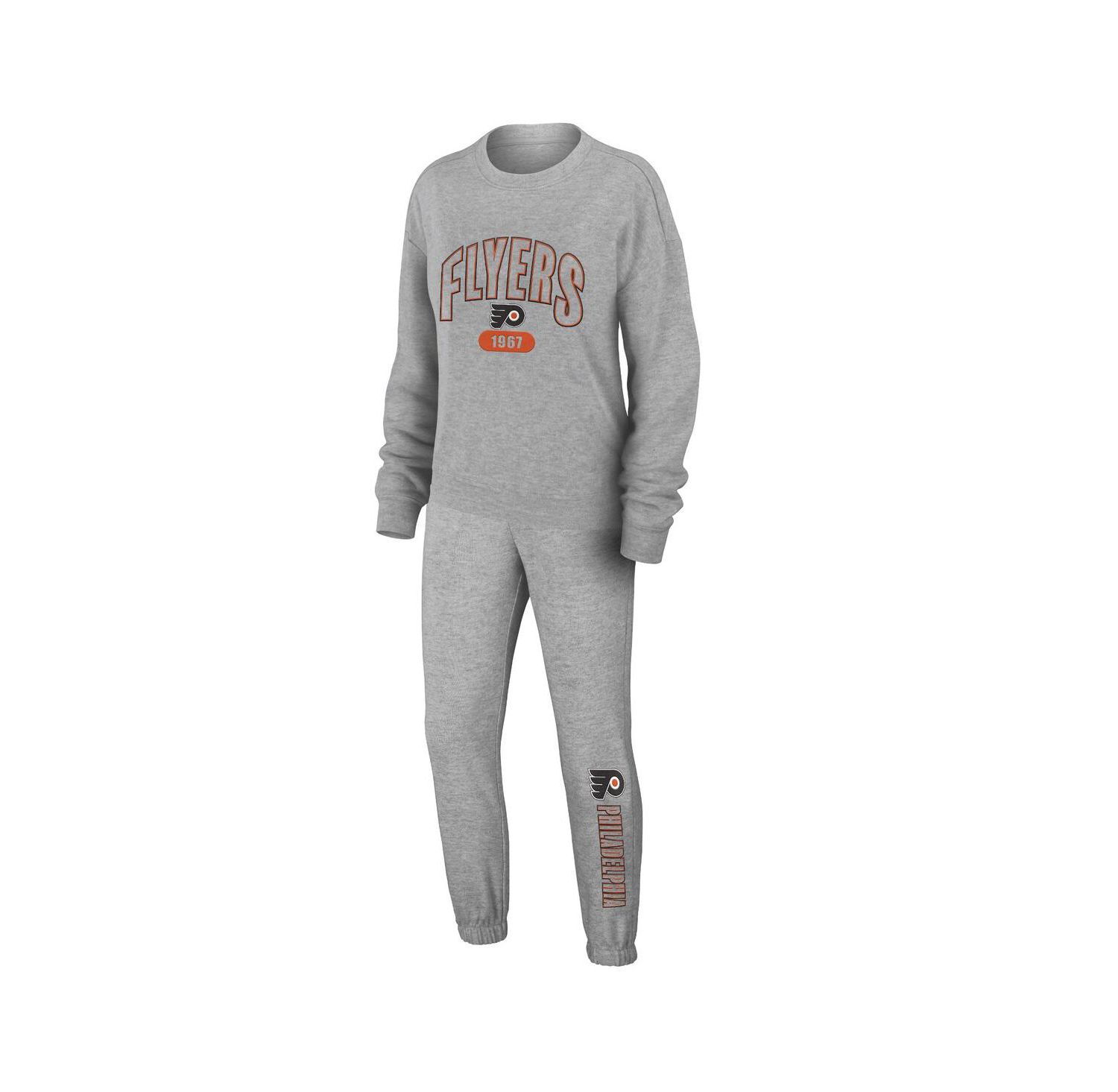 Women's Heather Gray Philadelphia Flyers Knit Long Sleeve Tri-Blend T-shirt and Pants Sleep Set