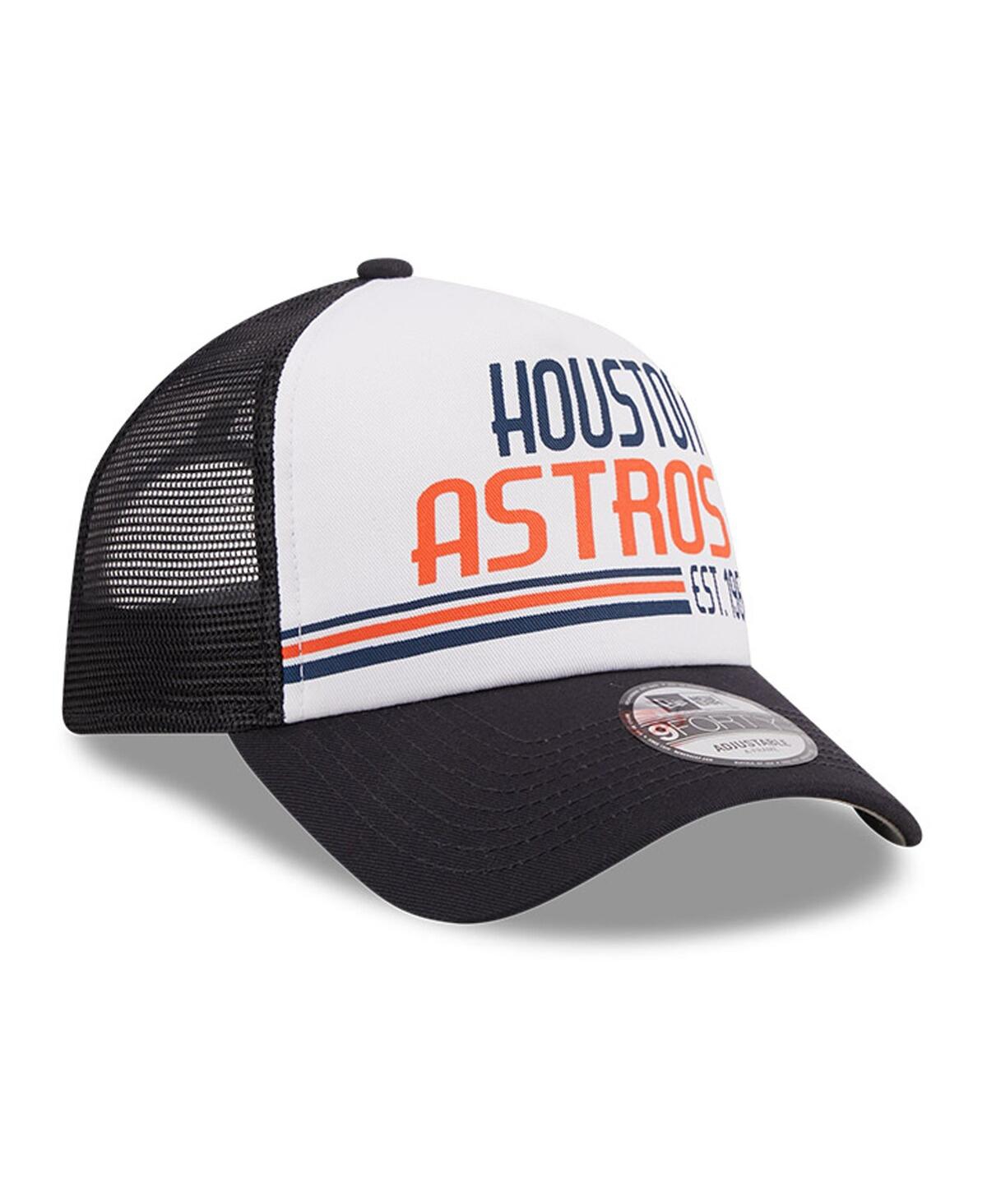 New Era Men's  White, Navy Houston Astros Stacked A-frame Trucker 9forty Adjustable Hat In White,navy