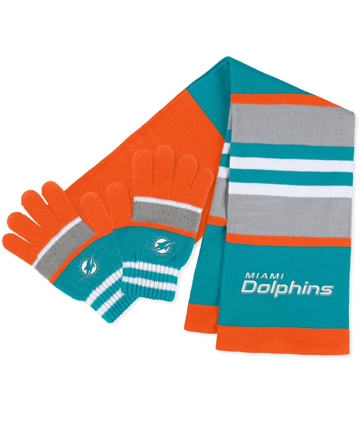 Wear By Erin Andrews Women's  Miami Dolphins Stripe Glove And Scarf Set In Multi