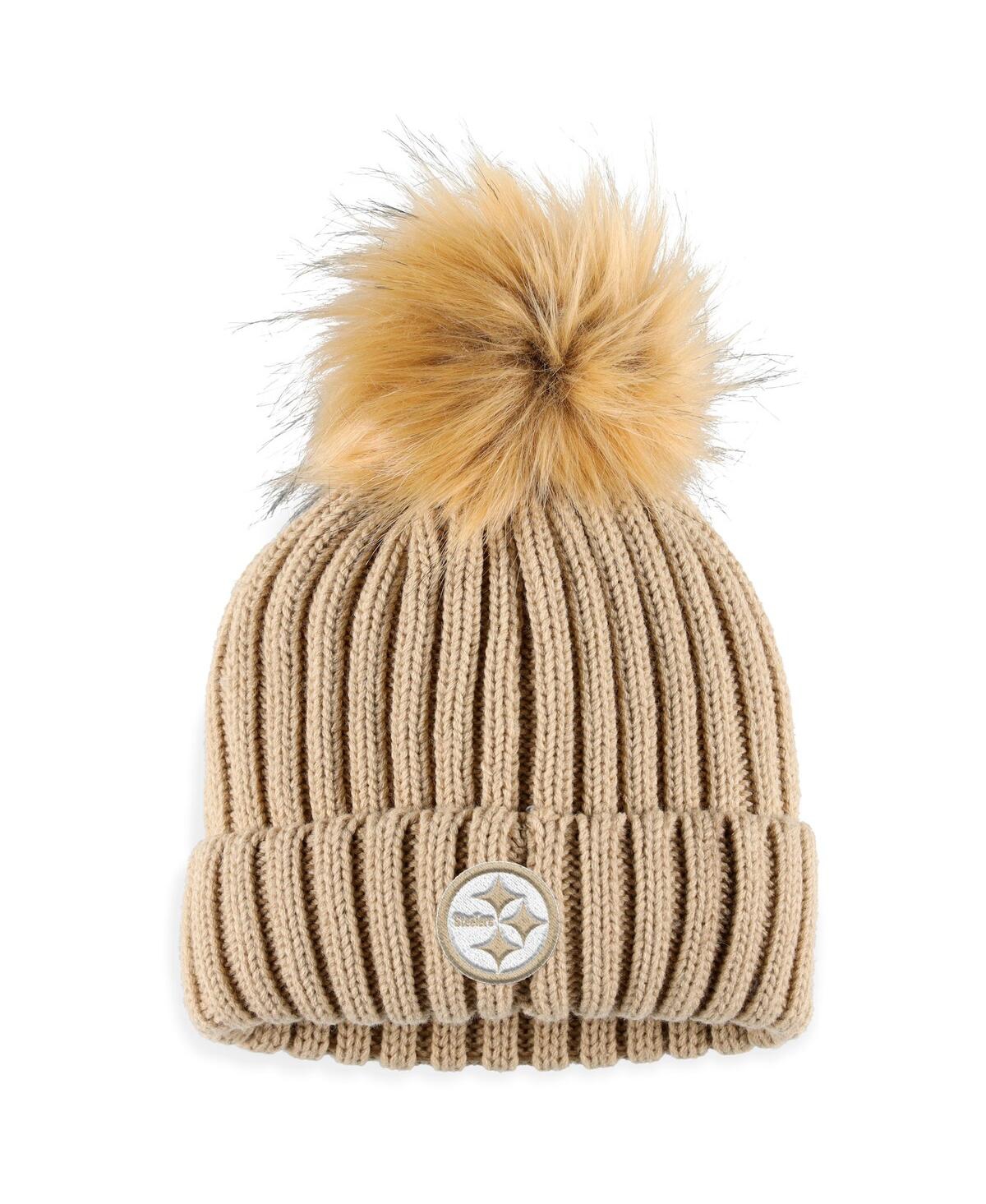 Wear By Erin Andrews Women's  Natural Pittsburgh Steelers Neutral Cuffed Knit Hat With Pom