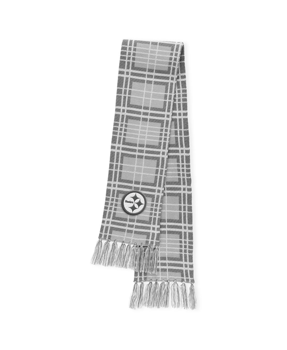 Shop Wear By Erin Andrews Women's  Pittsburgh Steelers Plaid Knit Hat With Pom And Scarf Set In Gray