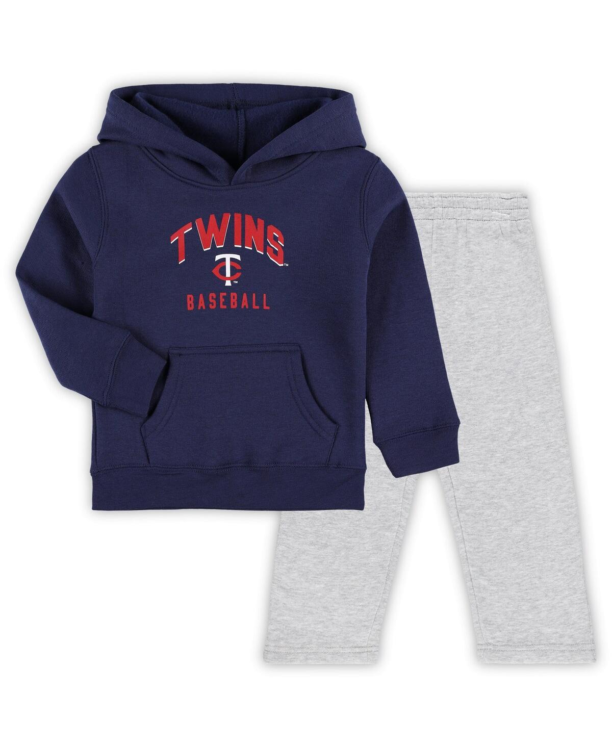 Outerstuff Babies' Toddler Boys And Girls Navy, Gray Minnesota Twins Play-by-play Pullover Fleece Hoodie And Pants Set In Navy,gray