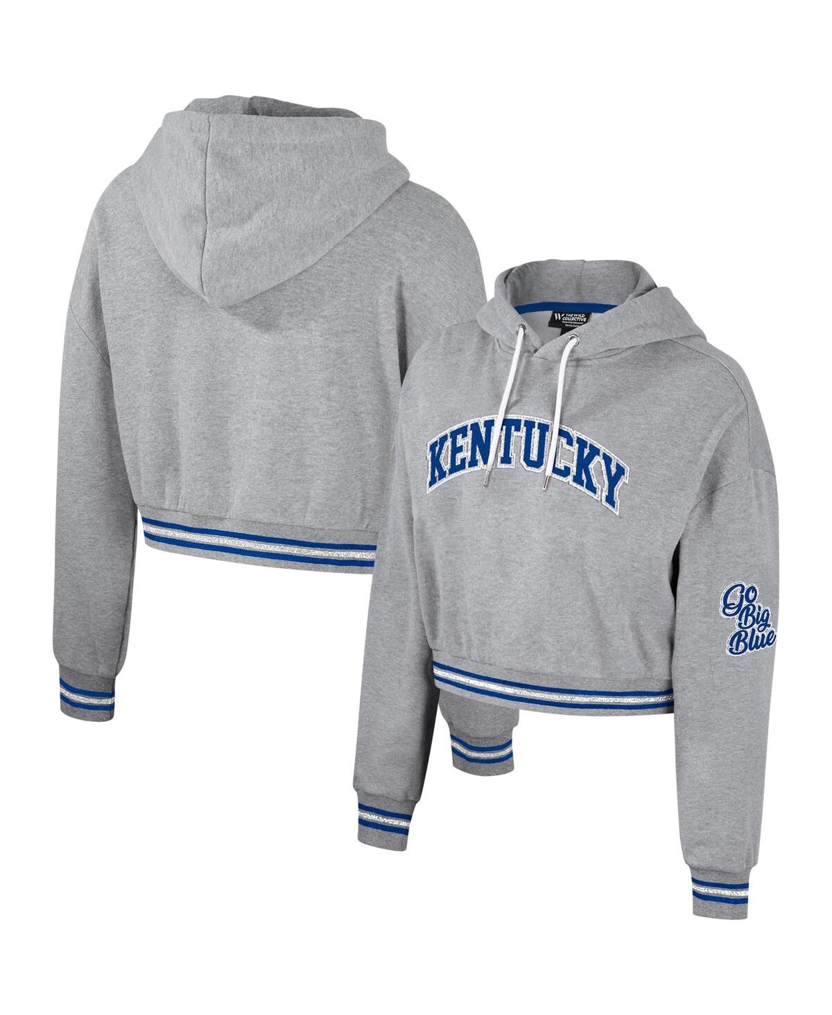 Women's The Wild Collective Heather Gray Distressed Kentucky Wildcats Cropped Shimmer Pullover Hoodie - Heather Gray