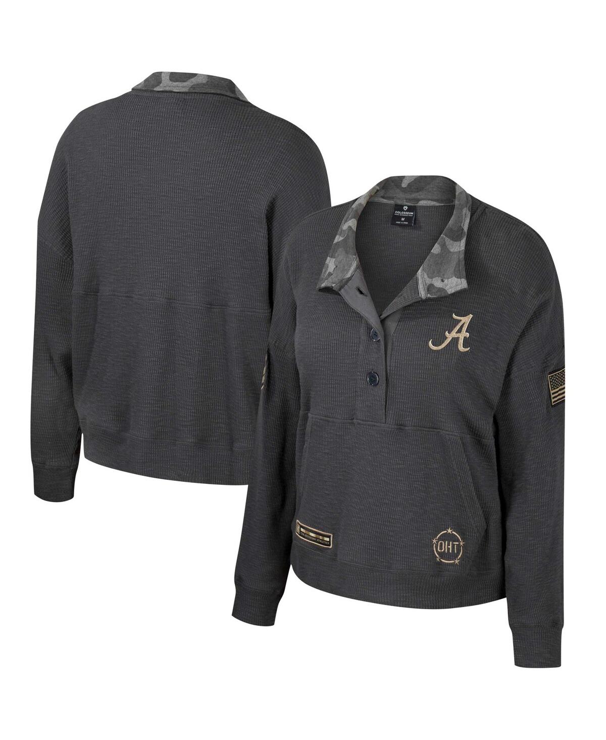 Women's Colosseum Heather Charcoal Alabama Crimson Tide Oht Military-Inspired Appreciation Payback Henley Thermal Sweatshirt - Heather Charcoal