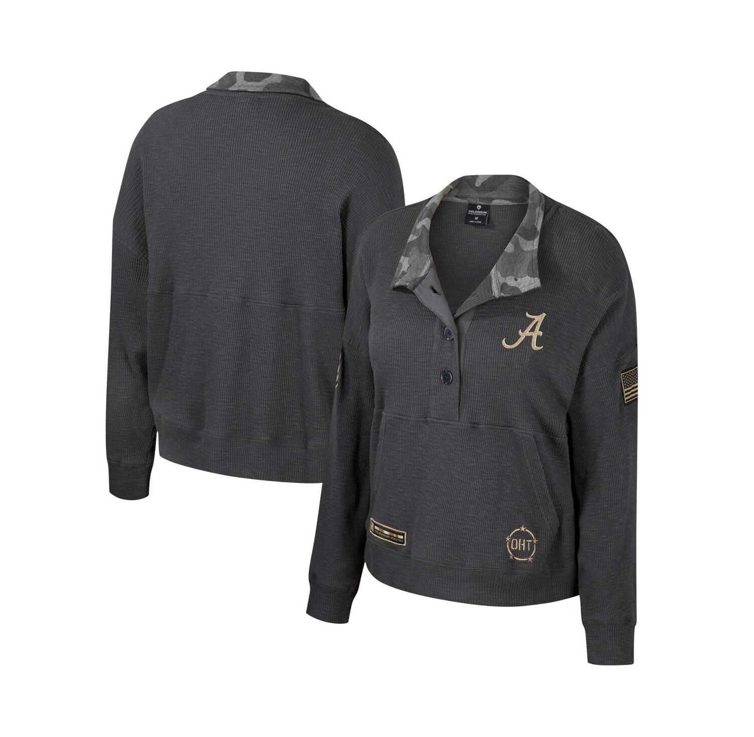 Women's Heather Charcoal Alabama Crimson Tide OHT Military-Inspired Appreciation Payback Henley Thermal Sweatshirt