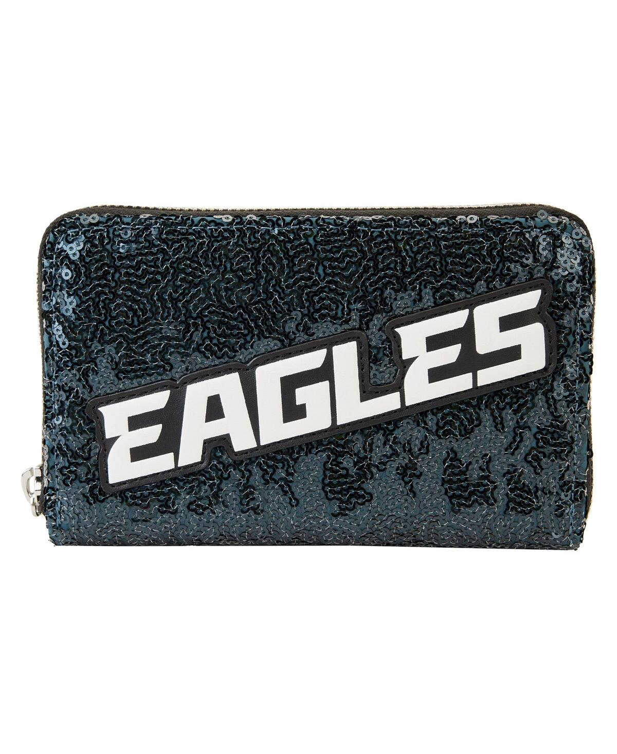 Women's Loungefly Philadelphia Eagles Sequin Zip-Around Wallet - Black