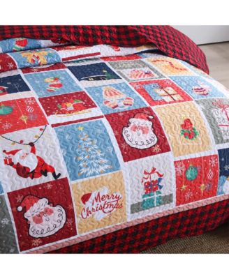 Bedding Festive Christmas 3-Piece Quilt Bedspread Set, King
