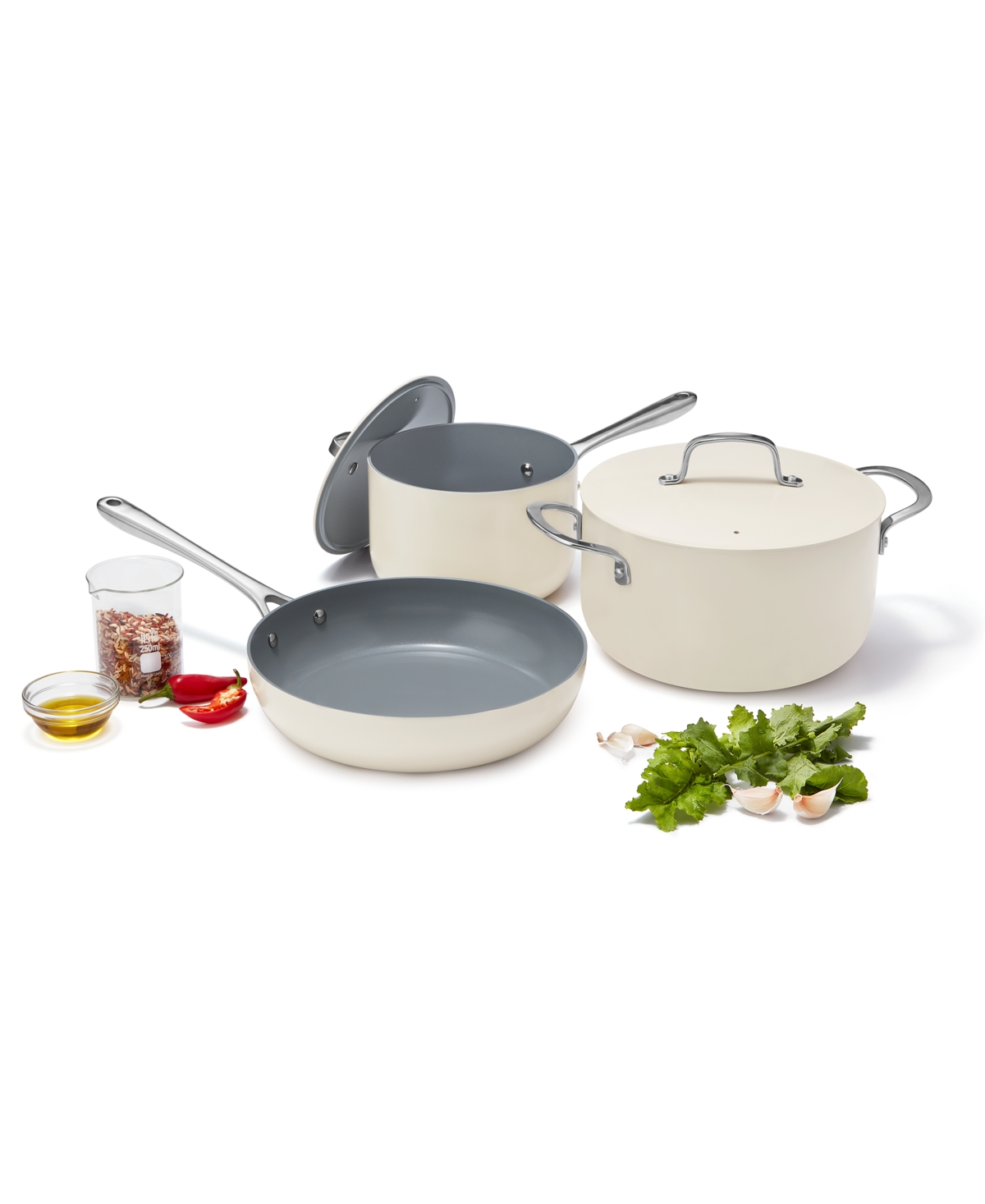 Shop The Cellar 5-pc. Ceramic Nonstick Cookware Set, Created For Macy's In Ivory