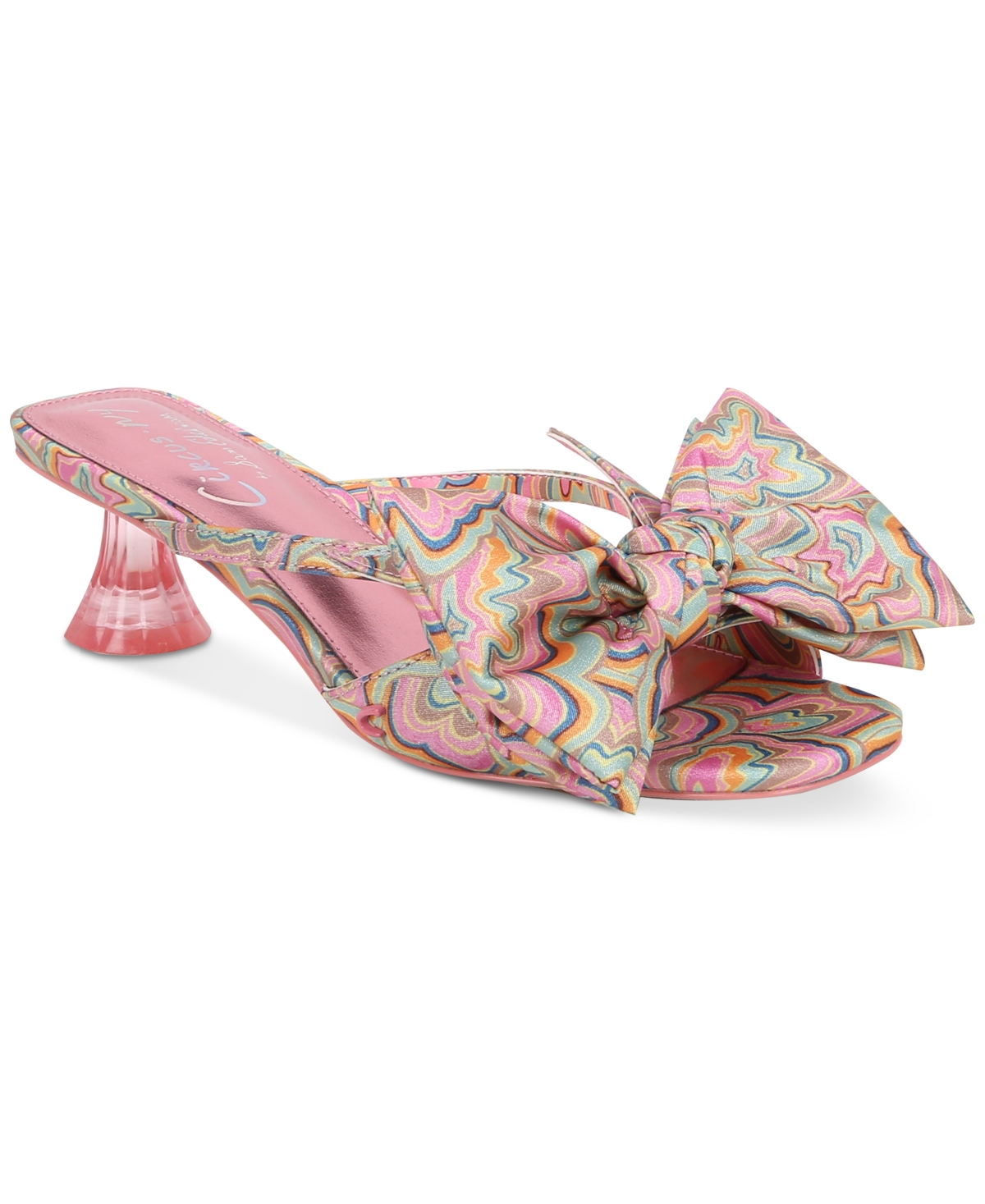 Shop Circus Ny By Sam Edelman Women's Natalina Bow Kitten-heel Dress Sandals In Pink Sorbet Flower Trip Shimmer Satin