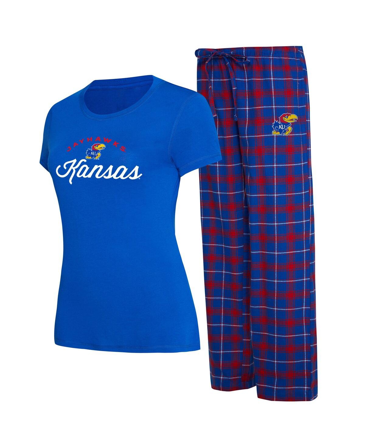 Concepts Sport Women's  Royal, Red Kansas Jayhawks Arctic T-shirt And Flannel Pants Sleep Set In Royal,red