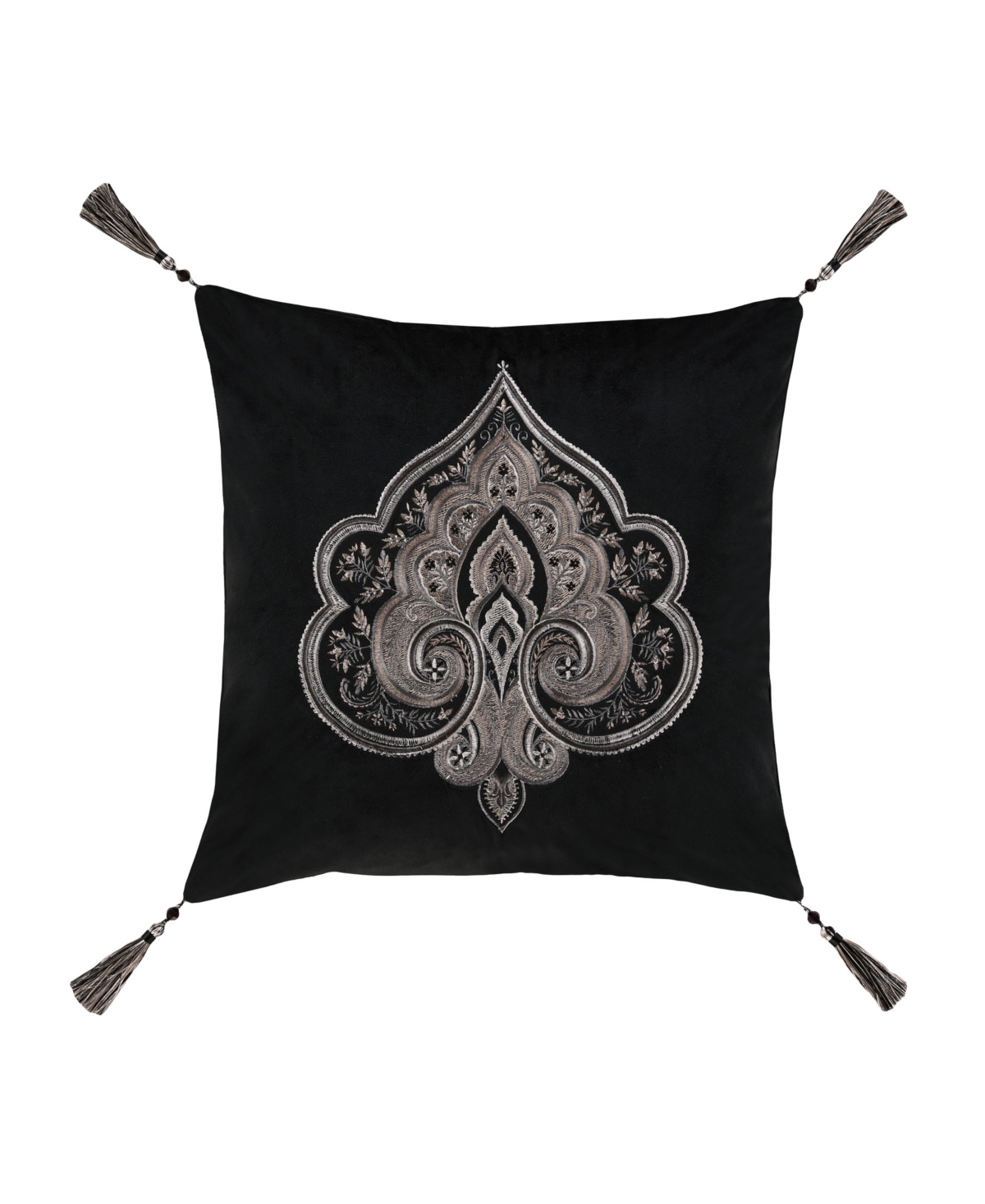 Five Queens Court Davinci Square Embellished Decorative Pillow, 18" X 18" In Black