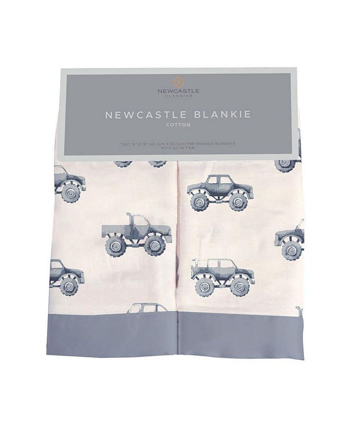 Newcastle Classics Indigo Monster Trucks 100 Soft Bamboo Muslin Cotton 2 Pack Blanket Set 16" X