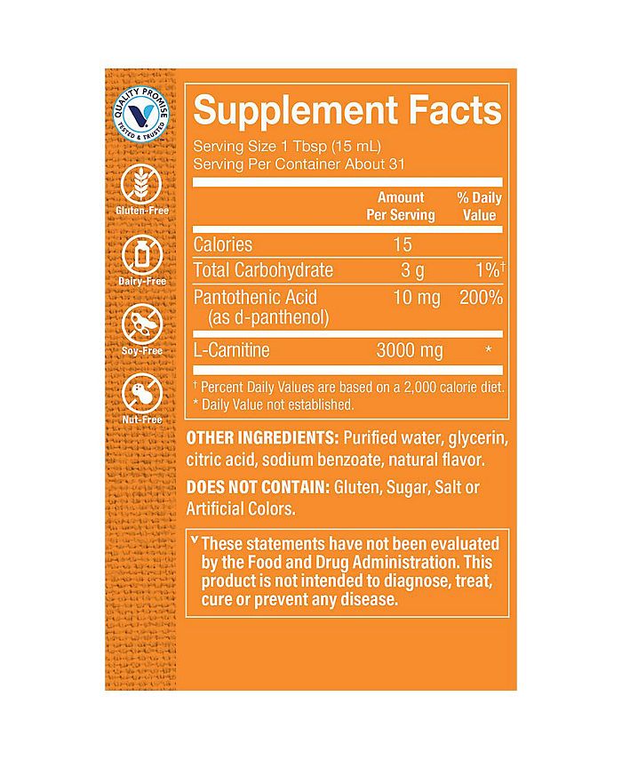 The Vitamin Shoppe LCarnitine Amino Acid 3,000 MG Supports Energy