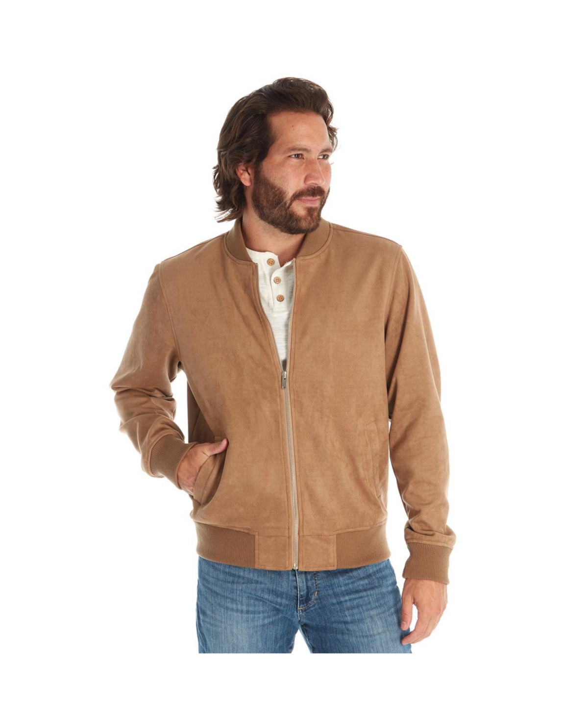 Clothing Men's Timeless Faux Suede Bomber Jacket - Light brown