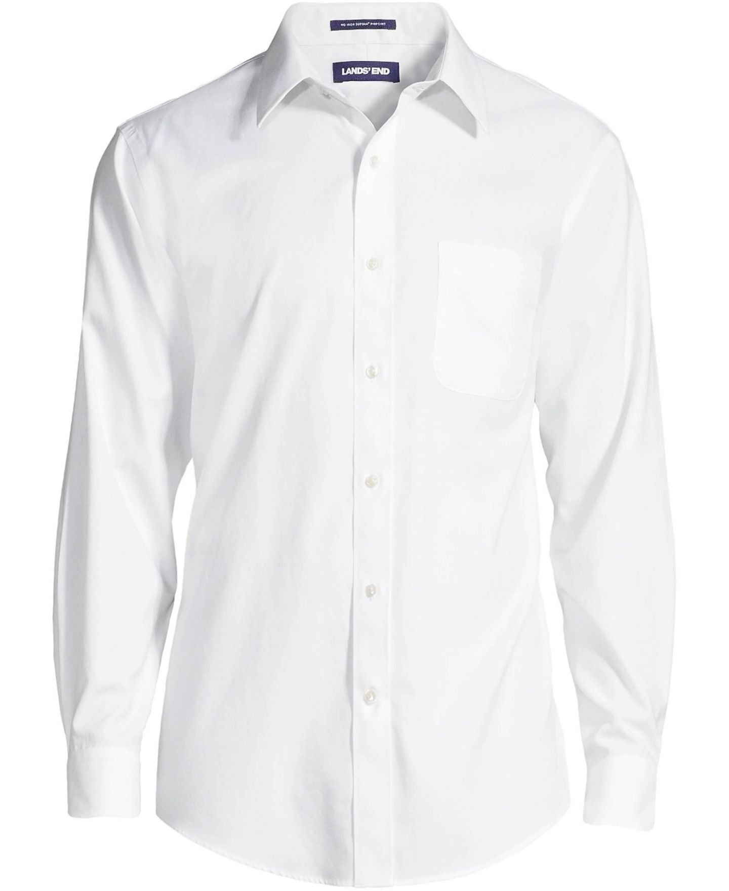 Мужская рубашка Lands' End Traditional Fit Solid No Iron Supima Pinpoint Straight Collar Dress Shirt, цвет: Белый — фото 3