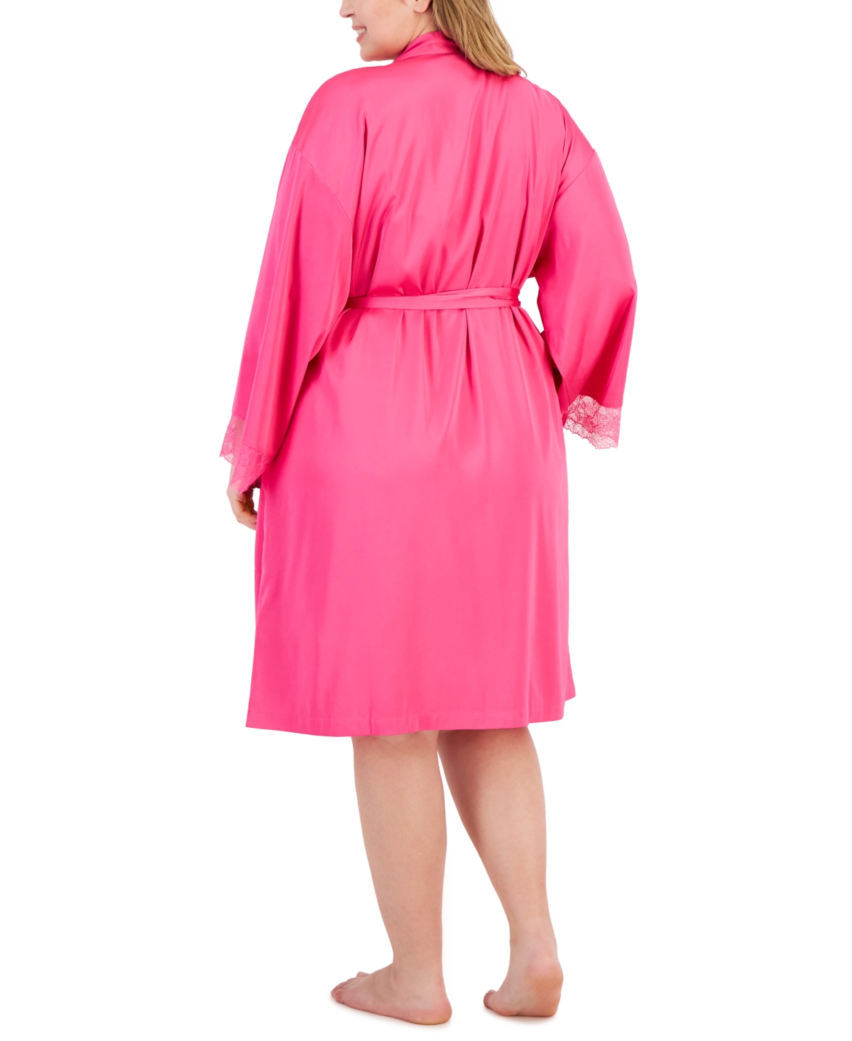 I.n.c. International Concepts Plus Size Lace-Trim Stretch Satin Robe, Created for Macy's