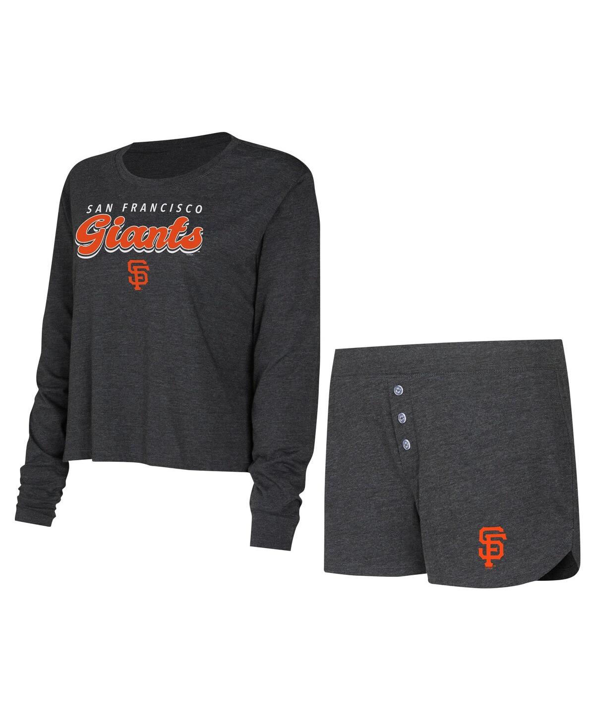 Concepts Sport Women's  Black San Francisco Giants Meter Knit Long Sleeve T-shirt And Shorts Set