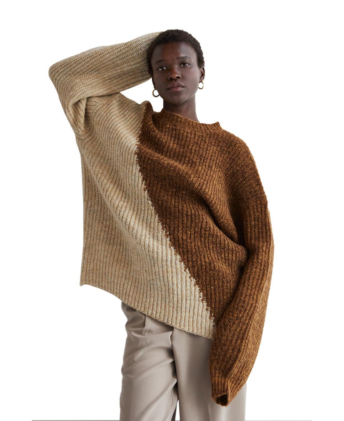 Women's Reese Color Block Asymmetric Sweater - Rust/copper + camel