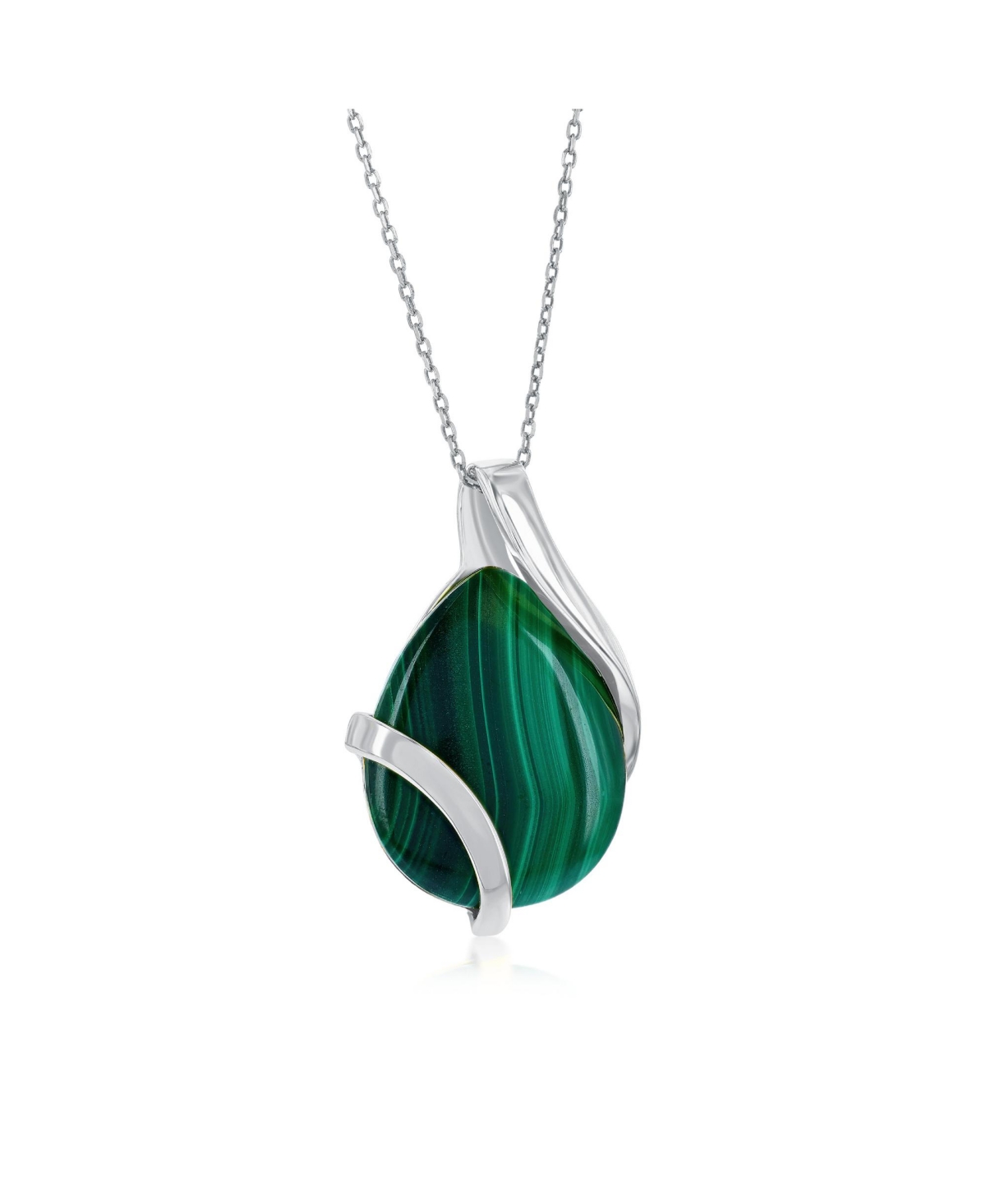 Sterling Silver or Gold Plated over Sterling Silver Large Pear-Shaped Malachite Pendant Necklace - Gold
