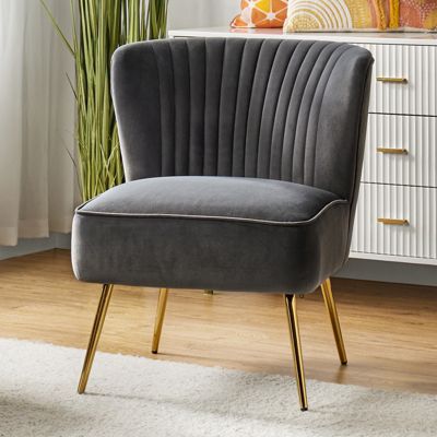 Velvet Accent Chair with Gold Metal Legs for Bedroom Guest Room Vanity