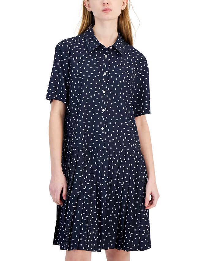 Tommy Hilfiger Women's Polka-Dot Pleated Shirtdress - Macy's