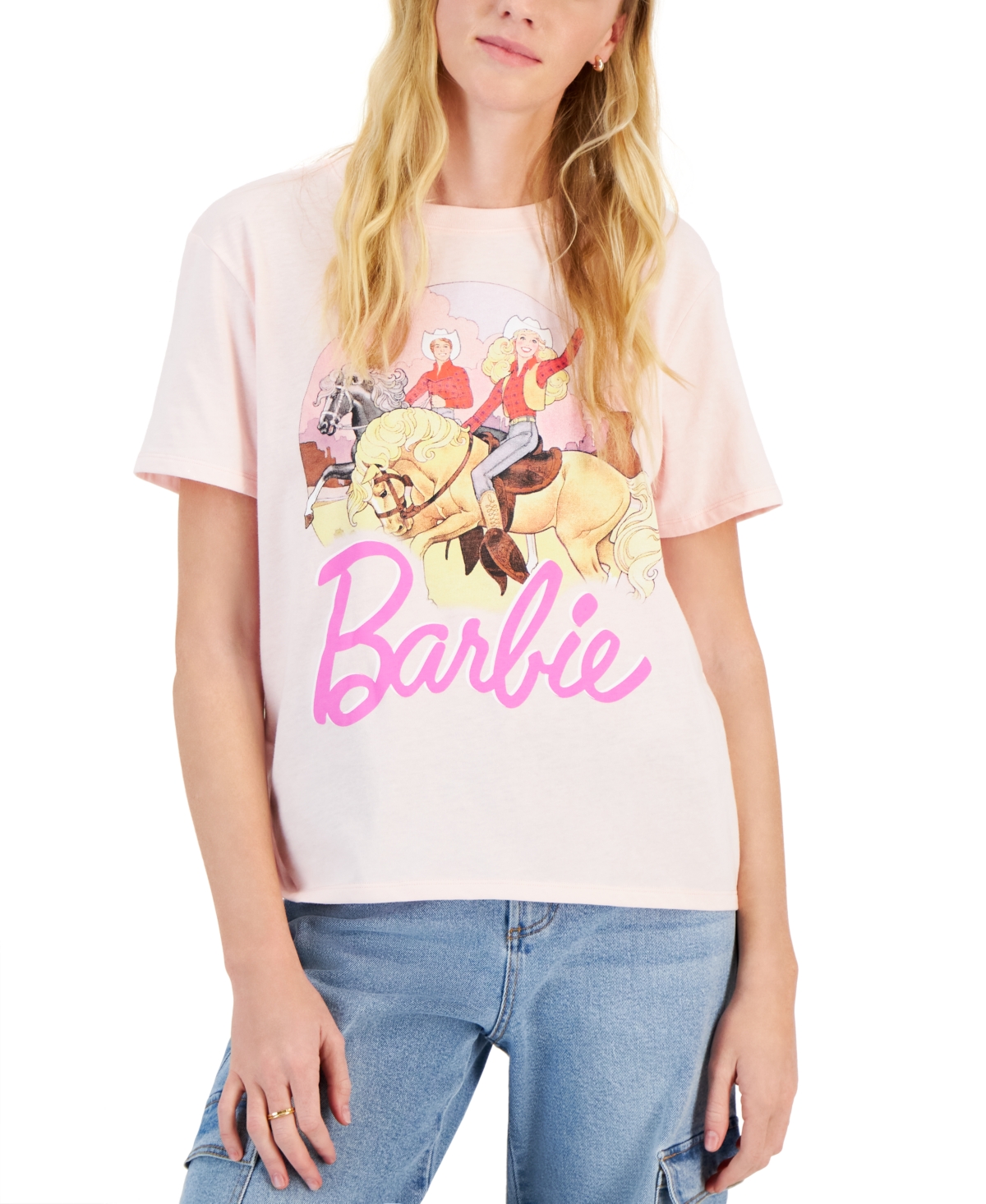 Love Tribe Juniors' Barbie Western Graphic Tee In Pink Dogwood