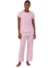 Lauren Ralph Lauren Women's Collar Classic Pajama Set Pink & Green