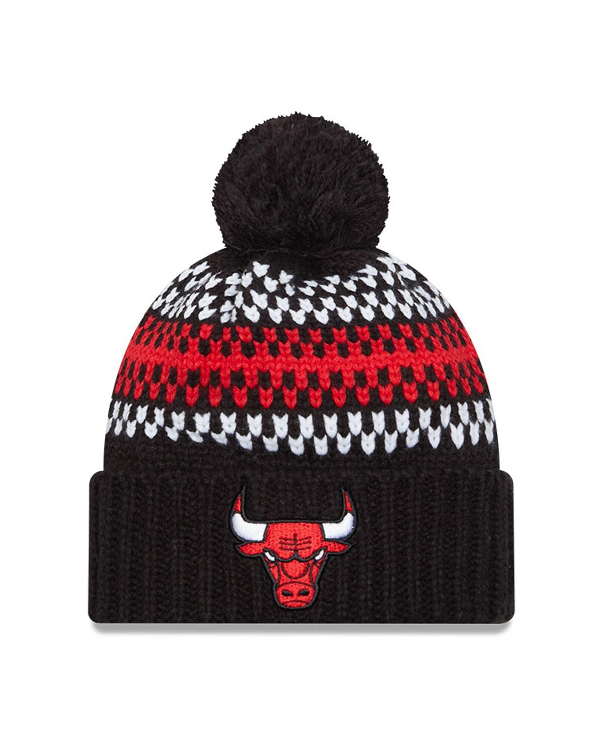 Shop New Era Women's  Black Chicago Bulls Lift Pass Cozy Cuffed Knit Hat With Pom