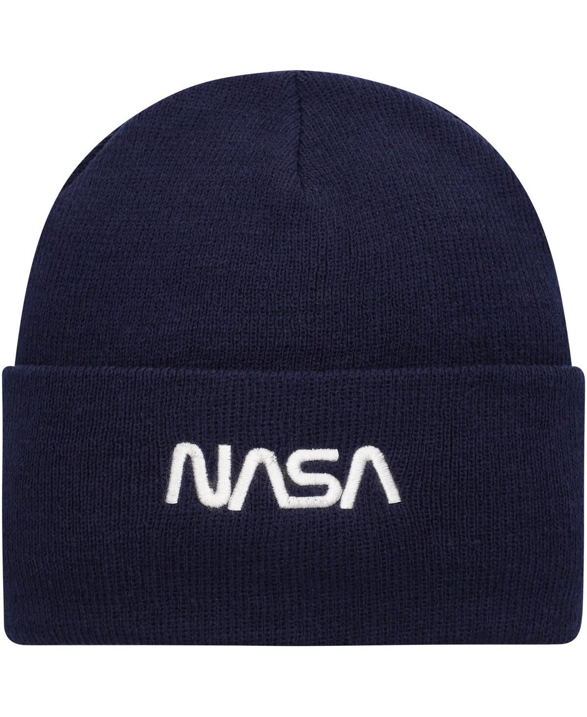 Мужская вязаная шапка NASA с манжетами из темно-синего цвета