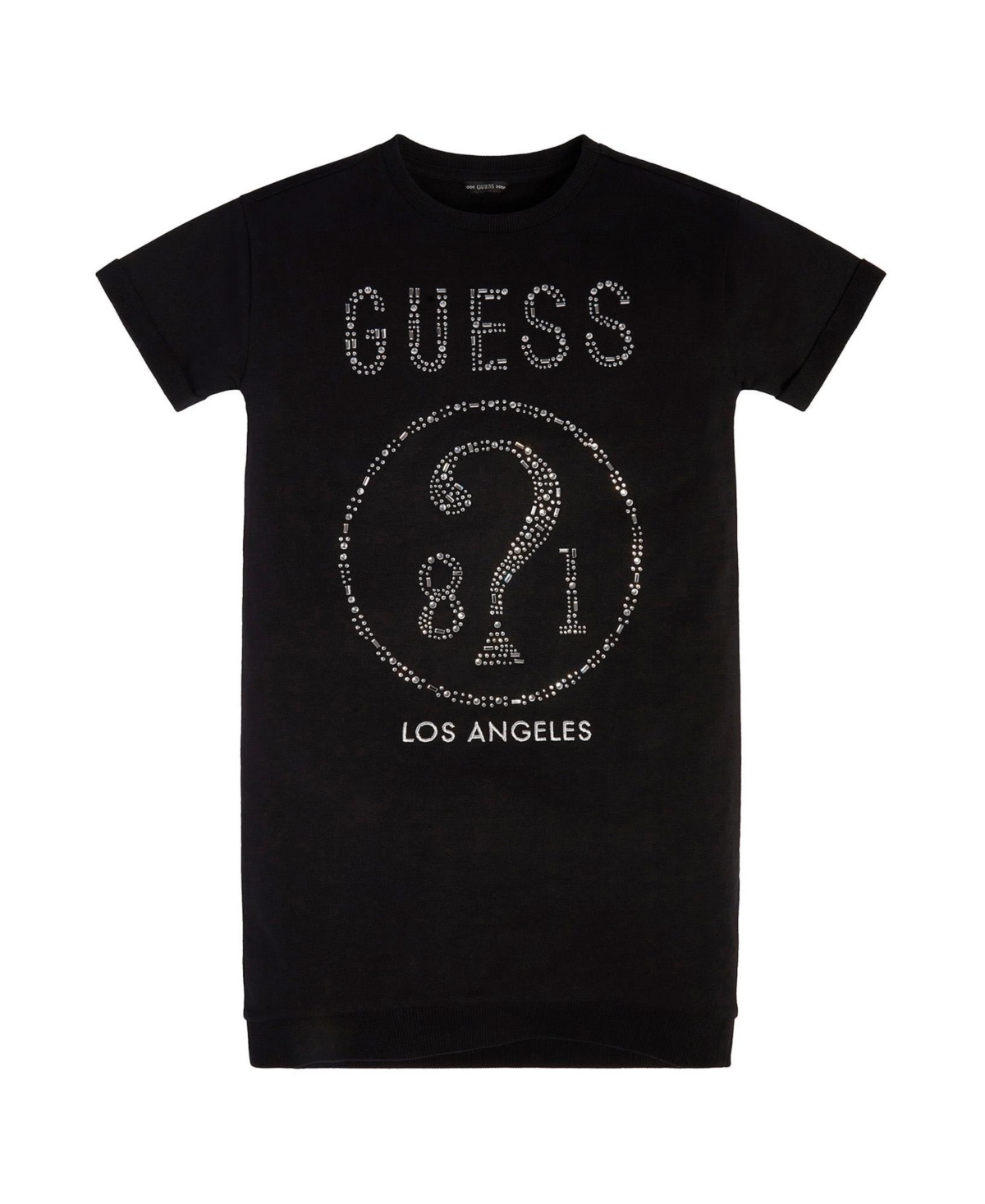 Guess Kids' Big Girls French Terry Rhinestone And Embroidered Logo Sweatshirt Dress In Black