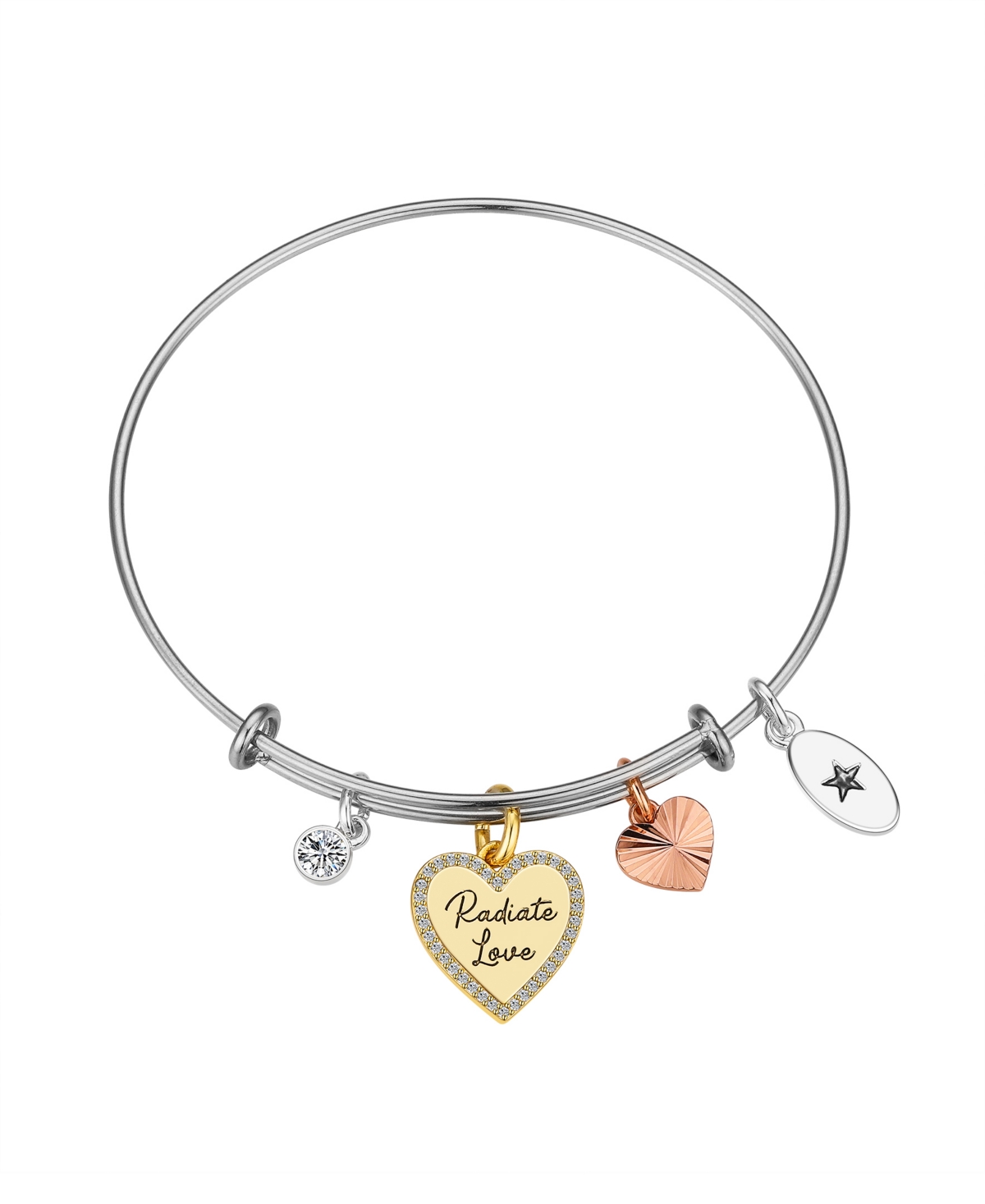 Unwritten Cubic Zirconia "radiate Love" And Bezel, Rose Gold Heart Charm Bracelet In Silver