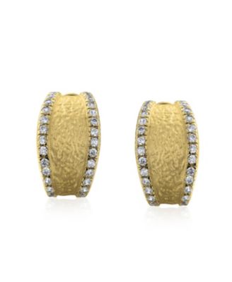 Fashion Matte Hammered Shrimp Half Hoop Earrings Cubic Zirconia Pave Edge Cz Accent Stabilizing Omega Clip
