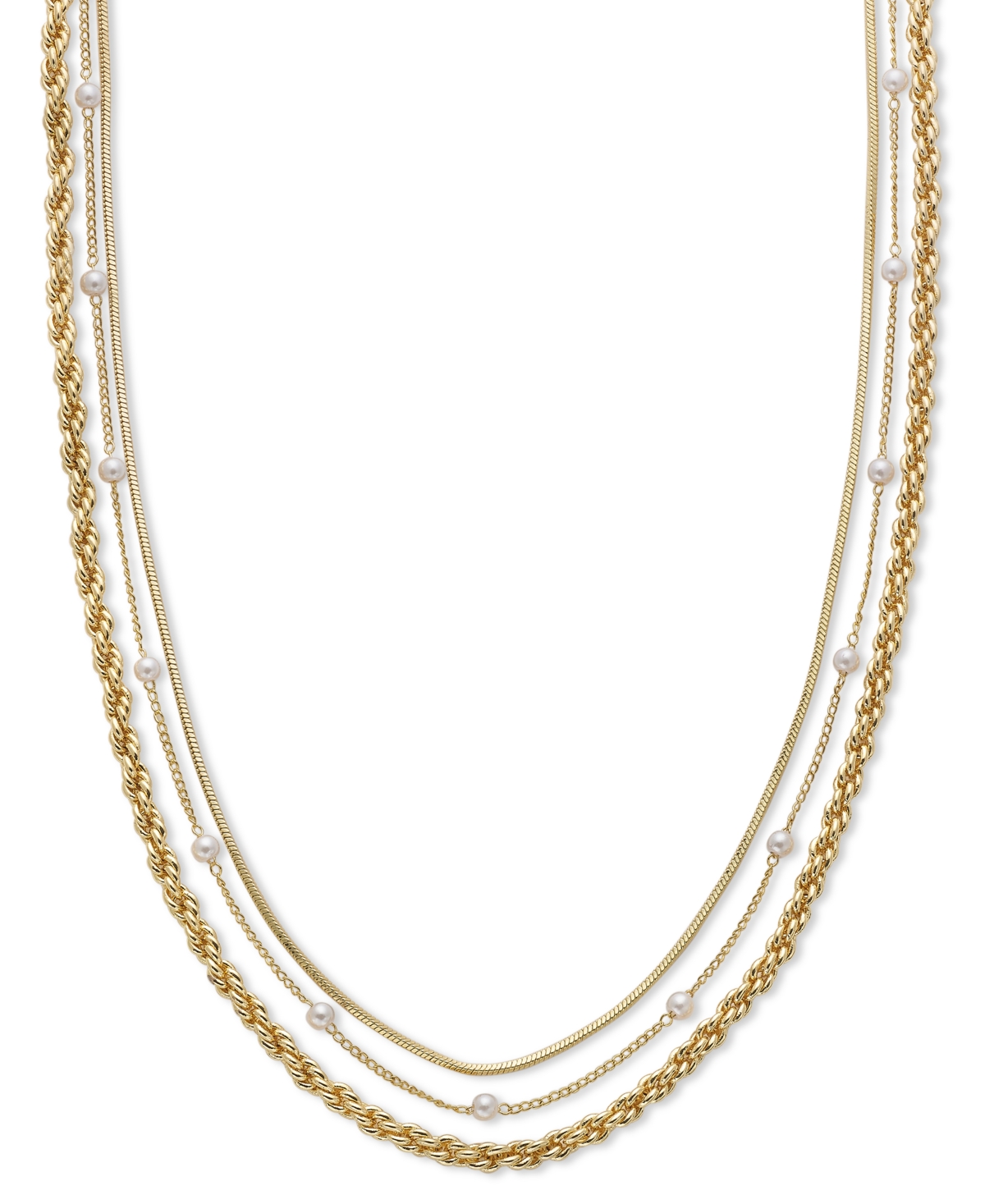 Shop On 34th Imitation Pearl Mixed Chain Layered Necklace, 17" + 2" Extender, Created For Macy's In Gold