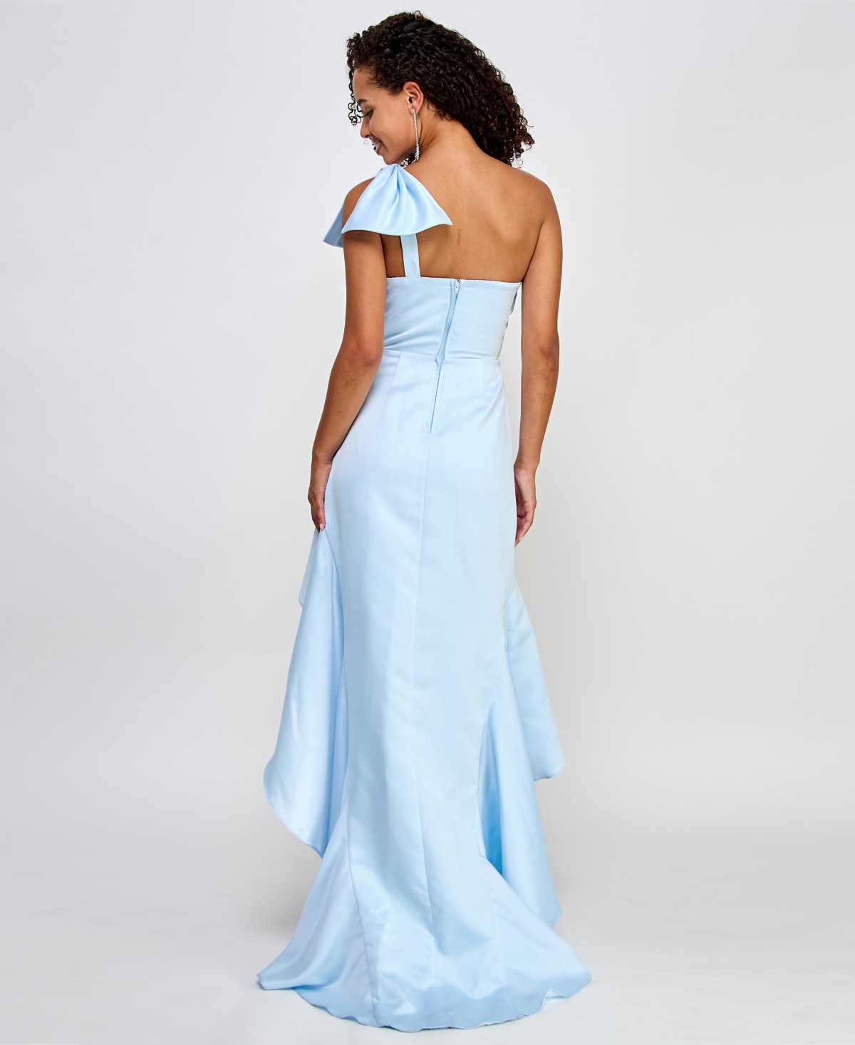 Shop City Studios Juniors' One-shoulder High-low Ball Gown, Created For Macy's In Sky Blue