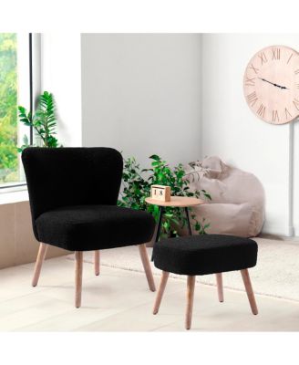 25.5" Wide Upholstered Boucle Accent Chair with Ottoman Foot Stool Set