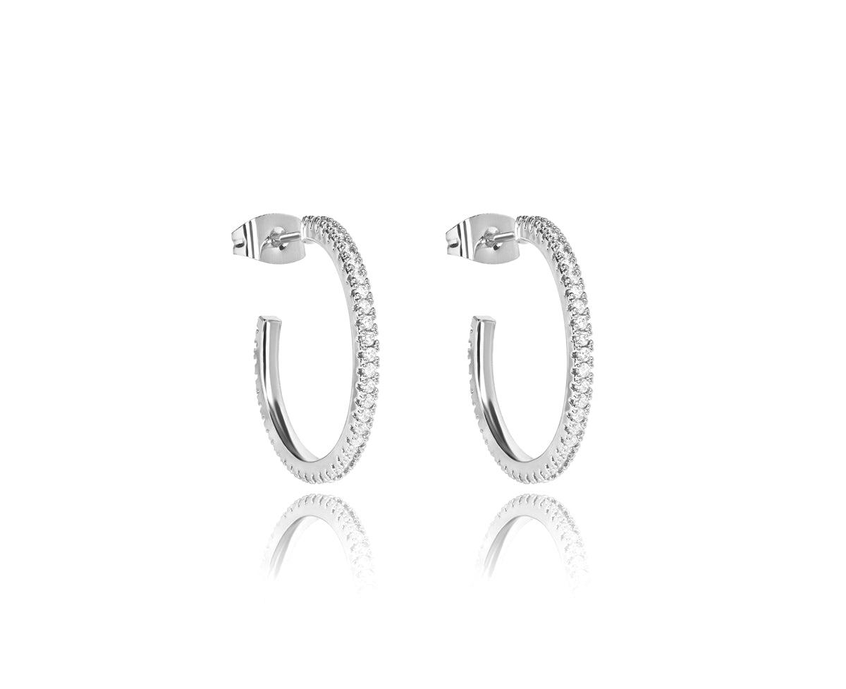 Silver Cubic Zirconia Hoop Earrings - Silver