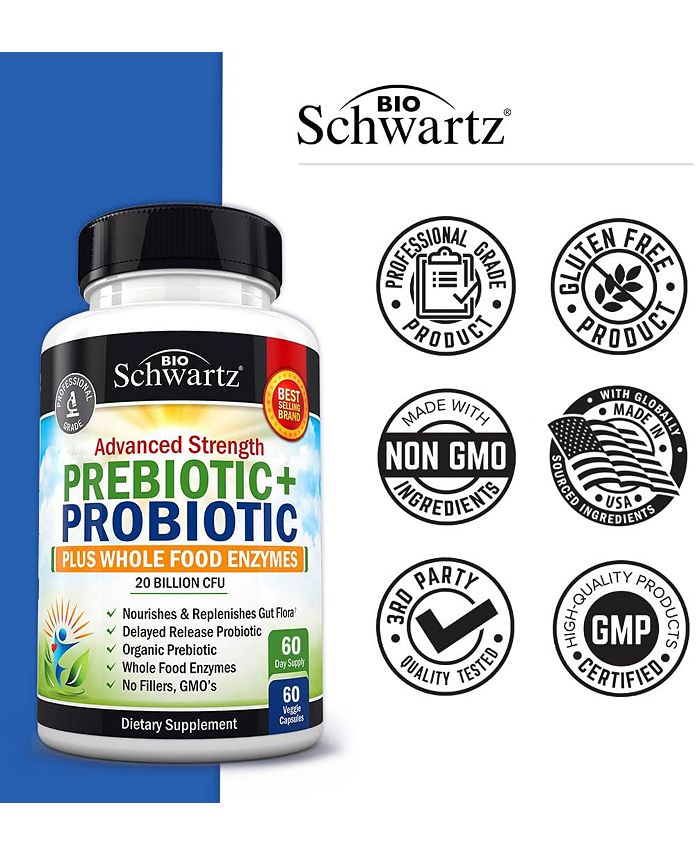 BioSchwartz Prebiotics & Probiotics with Whole Food Enzymes Digestive