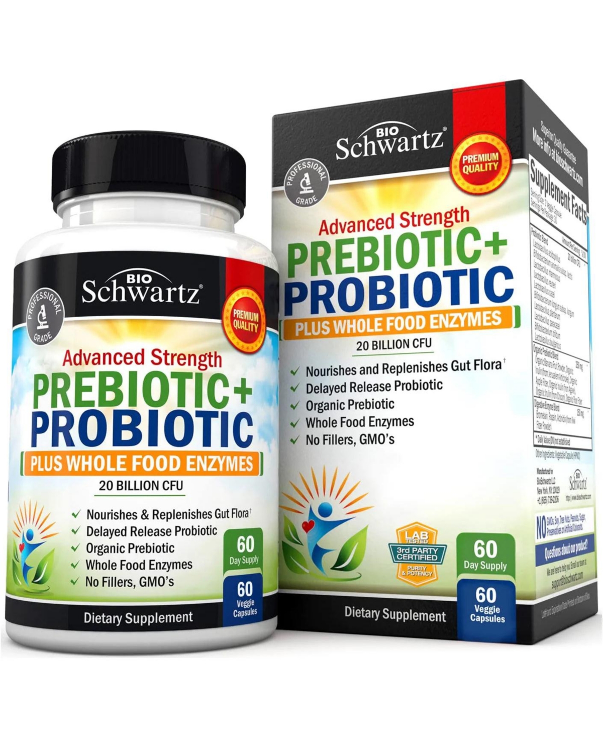 Prebiotics & Probiotics with Whole Food Enzymes - Digestive Health - Non-gmo, Gluten & Dairy Free, 60ct
