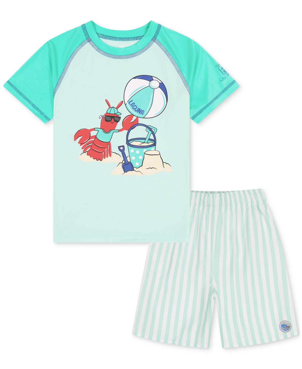 Laguna Little Boys Cabana Stripe Swim Top and Swim Shorts, 2 Piece Set