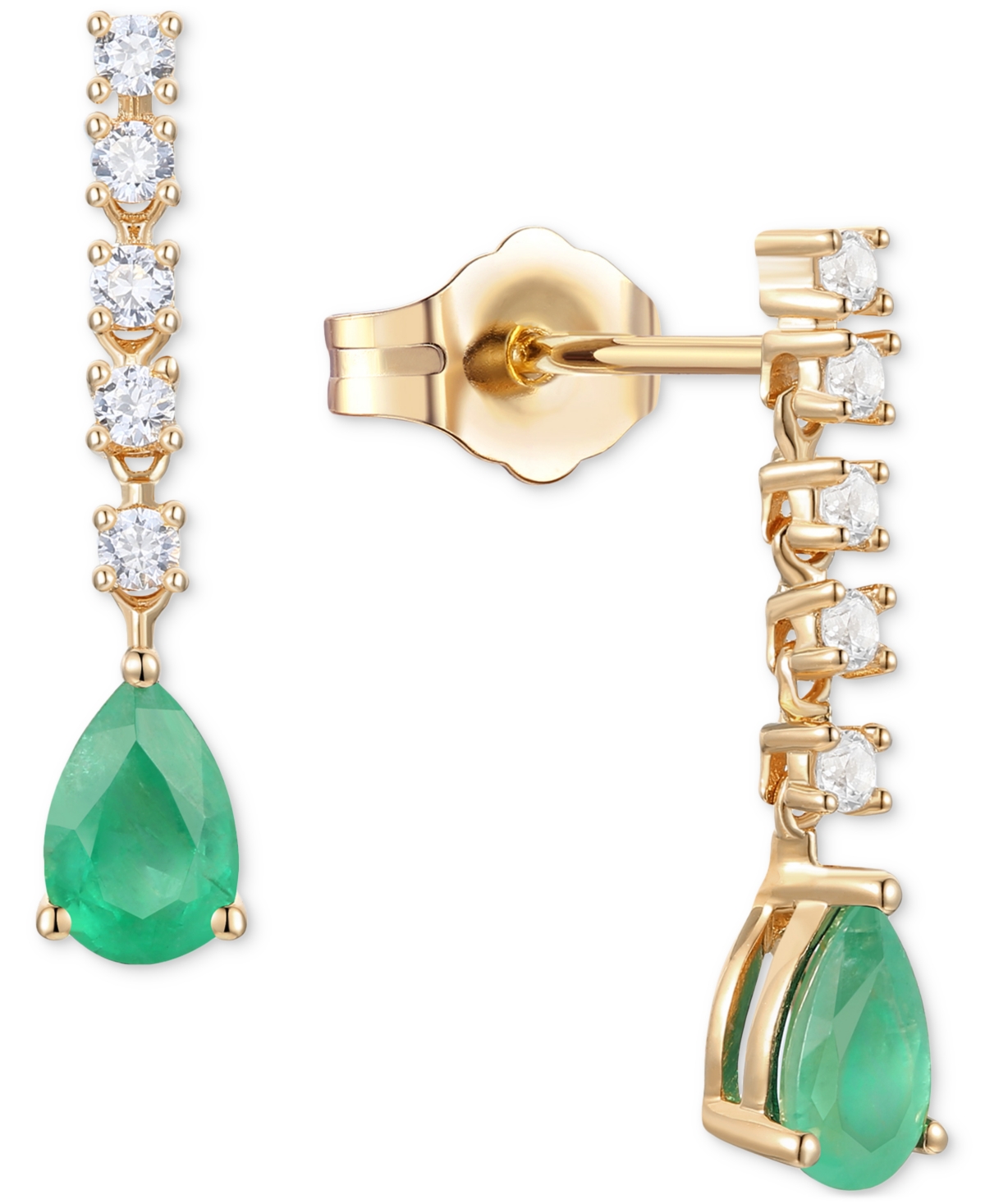Macy's Emerald (3/4 Ct. T.w.) & Diamond (1/5 Ct. T.w.) Chain Pear Drop Earrings In 14k Gold (also In Ruby &