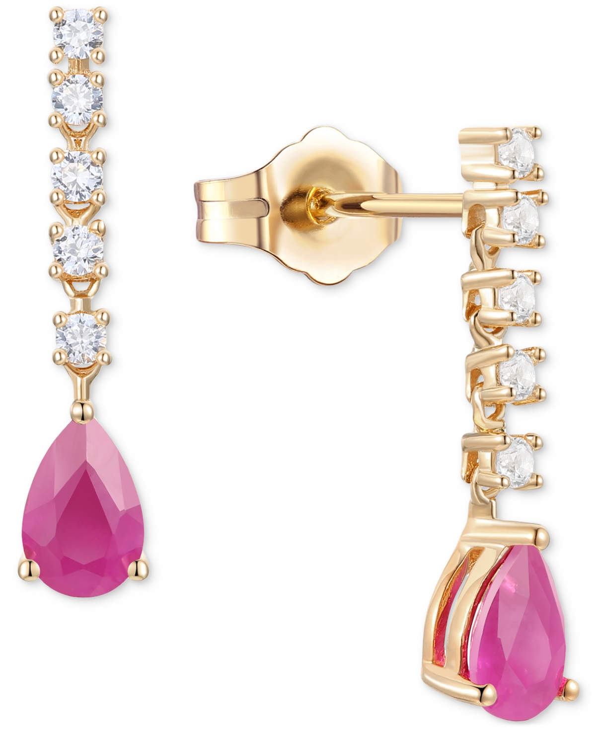 Macy's Emerald (3/4 Ct. T.w.) & Diamond (1/5 Ct. T.w.) Chain Pear Drop Earrings In 14k Gold (also In Ruby &