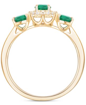 Emerald (1-1/8 ct. t.w.) & Diamond (1/8 ct. t.w.) Triple Oval Halo Ring in 14k Gold (Also in Ruby & Sapphire)