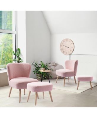 4 Piece  Upholstered Boucle Accent Chair and Ottoman Sets