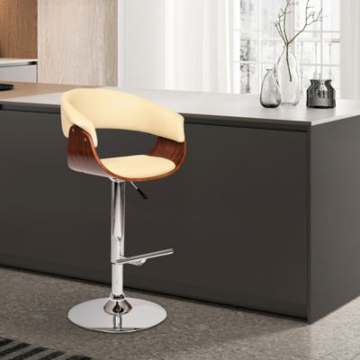 Paris Swivel Barstool In Cream PU/ Walnut Veneer and Chrome Base