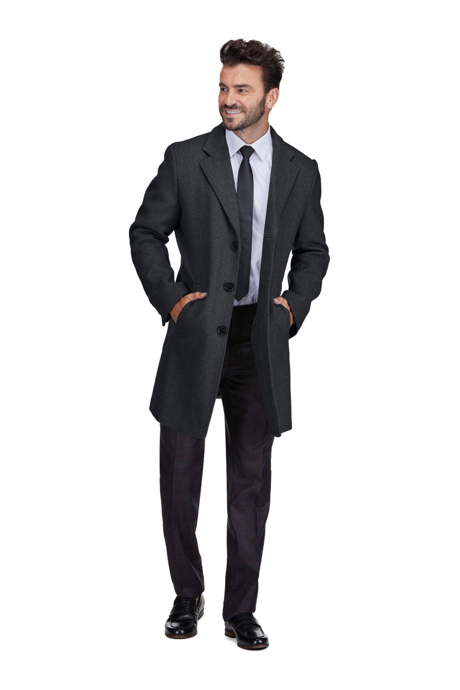 Men's Big & Tall Tailored Wool Blend Notch Collar Wool Blend Walker Car Coat