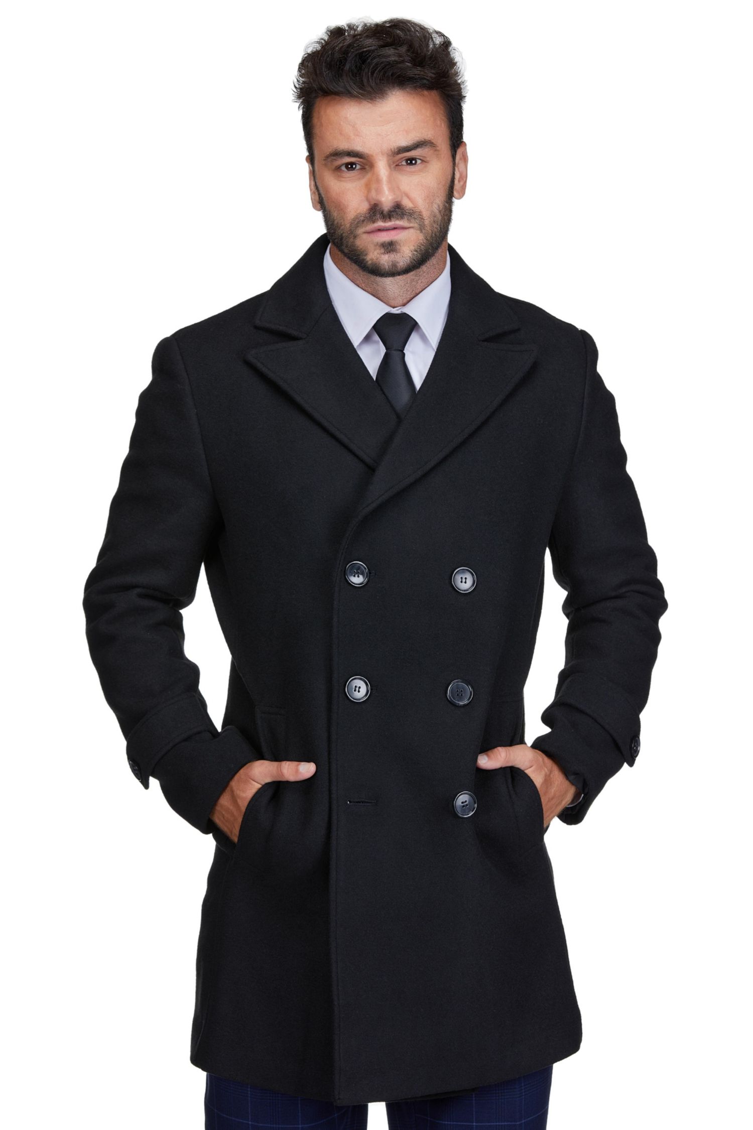 Men's Big & Tall Double Breasted Pea Coat Wool Blend Dress Peacoat